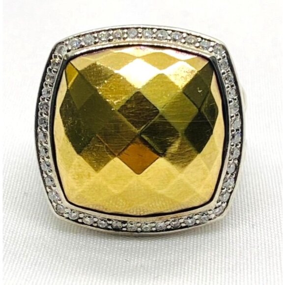 David Yurman Albion Faceted Dome Ring Sterling Silver Bonded 18K - Picture 10 of 11